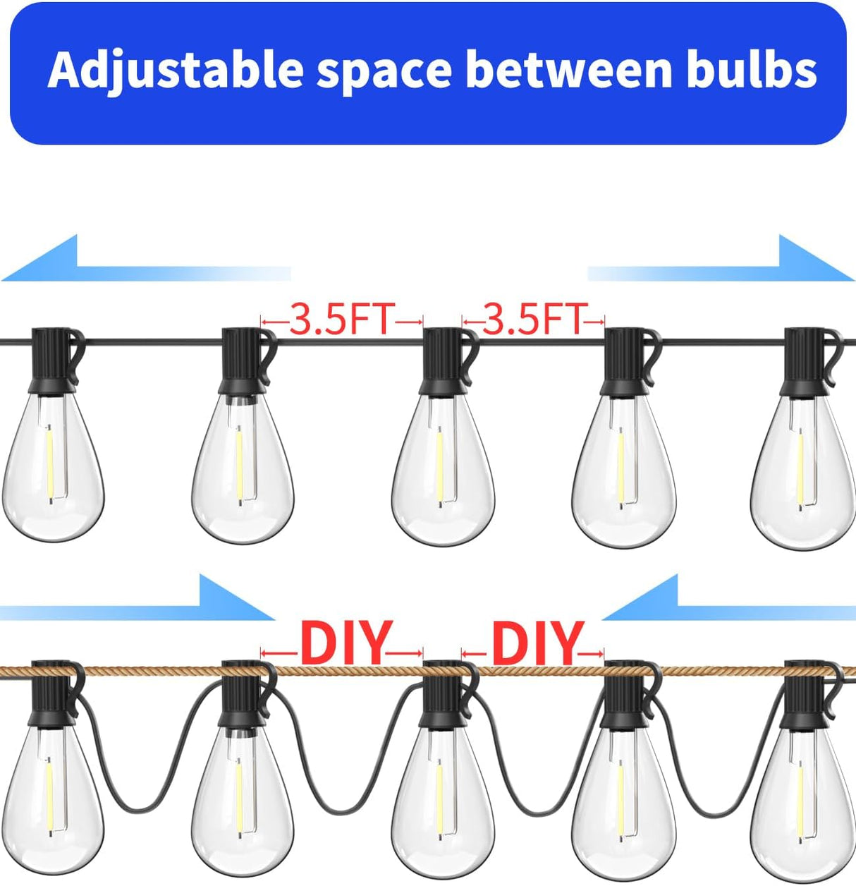 Patioslife LED Outdoor String Lights with Shatterproof Edison Bulbs – Waterproof, Commercial Grade 2700K Patio Lights for Garden, Porch & Deck Decor