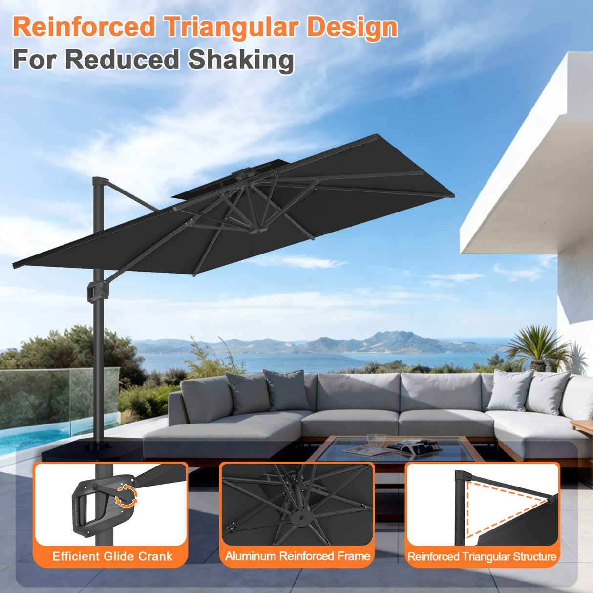 Patioslife Aegis Pro Cantilever Umbrella, Reinforced & Powder-Coated Aluminium Ribs and Pole for Garden & Patio