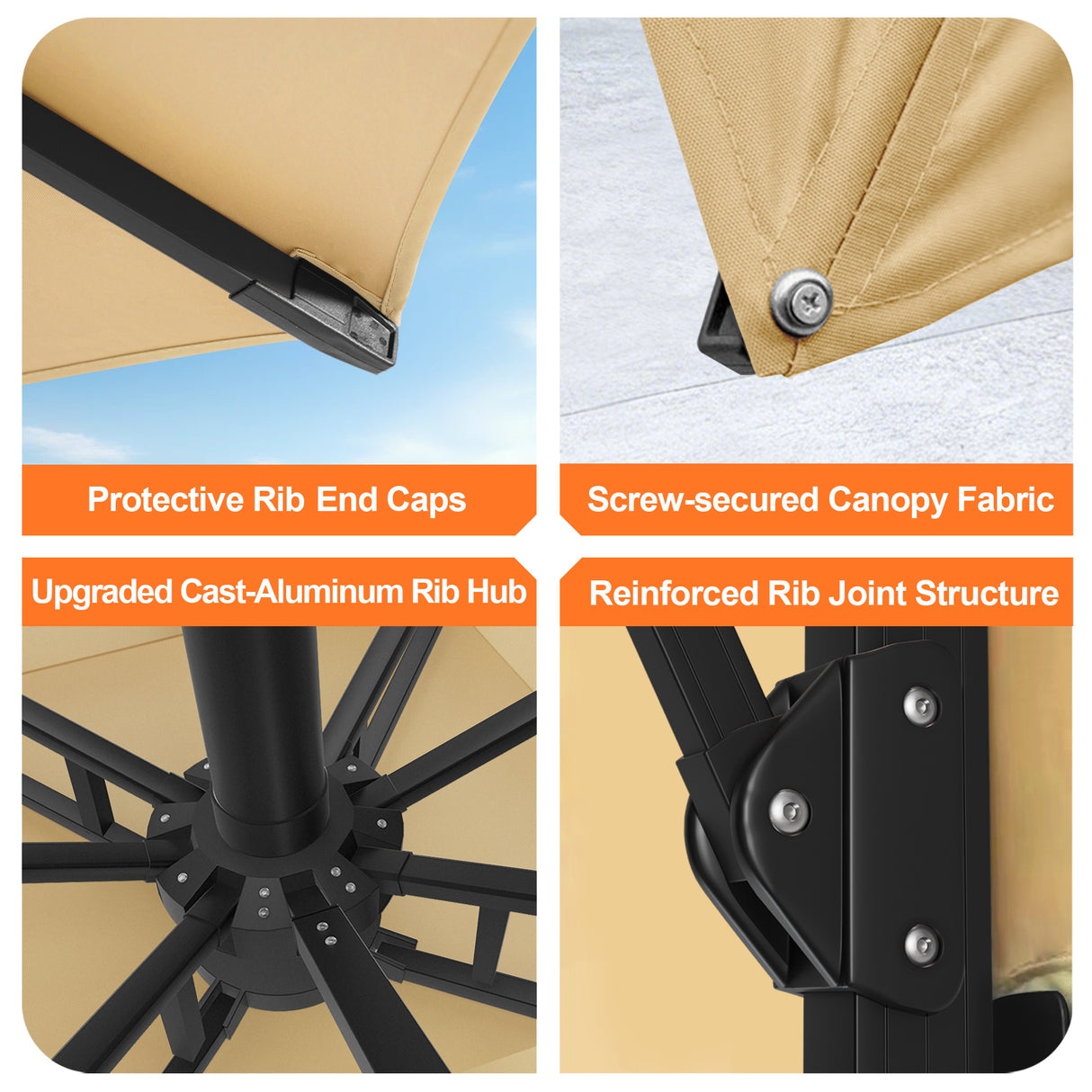 Patioslife Aegis Pro Cantilever Umbrella with LED Lights, Reinforced & Powder-Coated Aluminium Ribs and Pole — Perfect for Garden & Patio