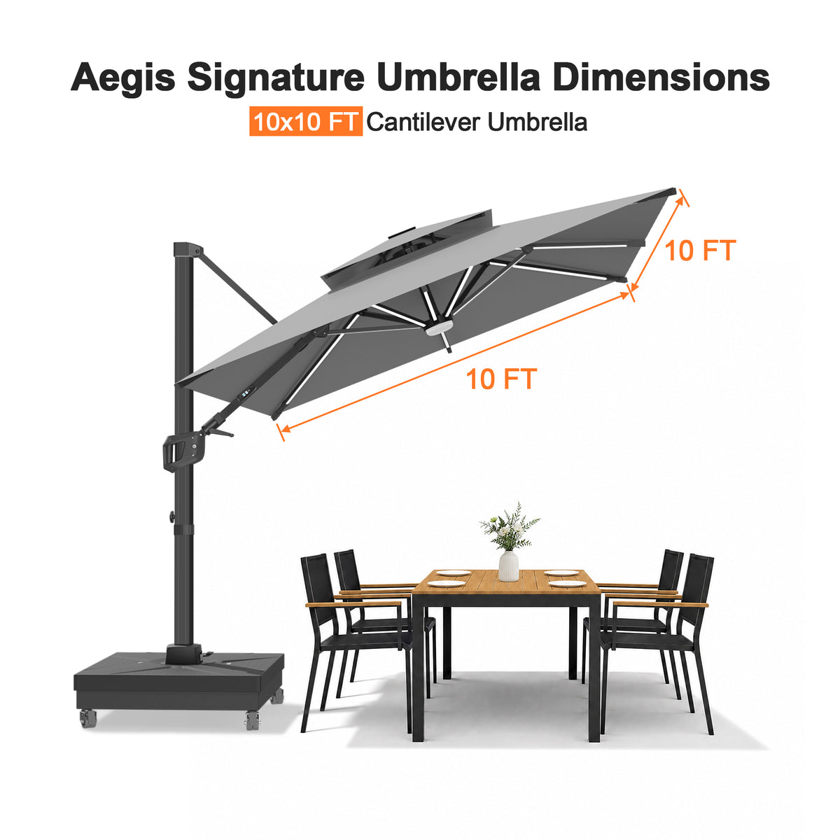 Patioslife Aegis Signature Rotating Cantilever Patio Umbrella with Adjustable Tilt | Large Outdoor Shade Umbrella for Garden, Deck & Poolside, Includes Free Premium Cover
