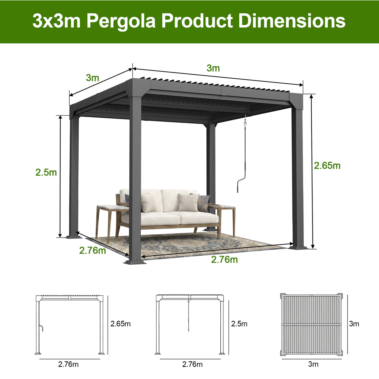 Patioslife Atlantic Premium Louvered Pergola with Adjustable Roof Panels, Integrated Gutter System & Freestanding All-Weather Outdoor Shelter for Patio, Deck & Poolside