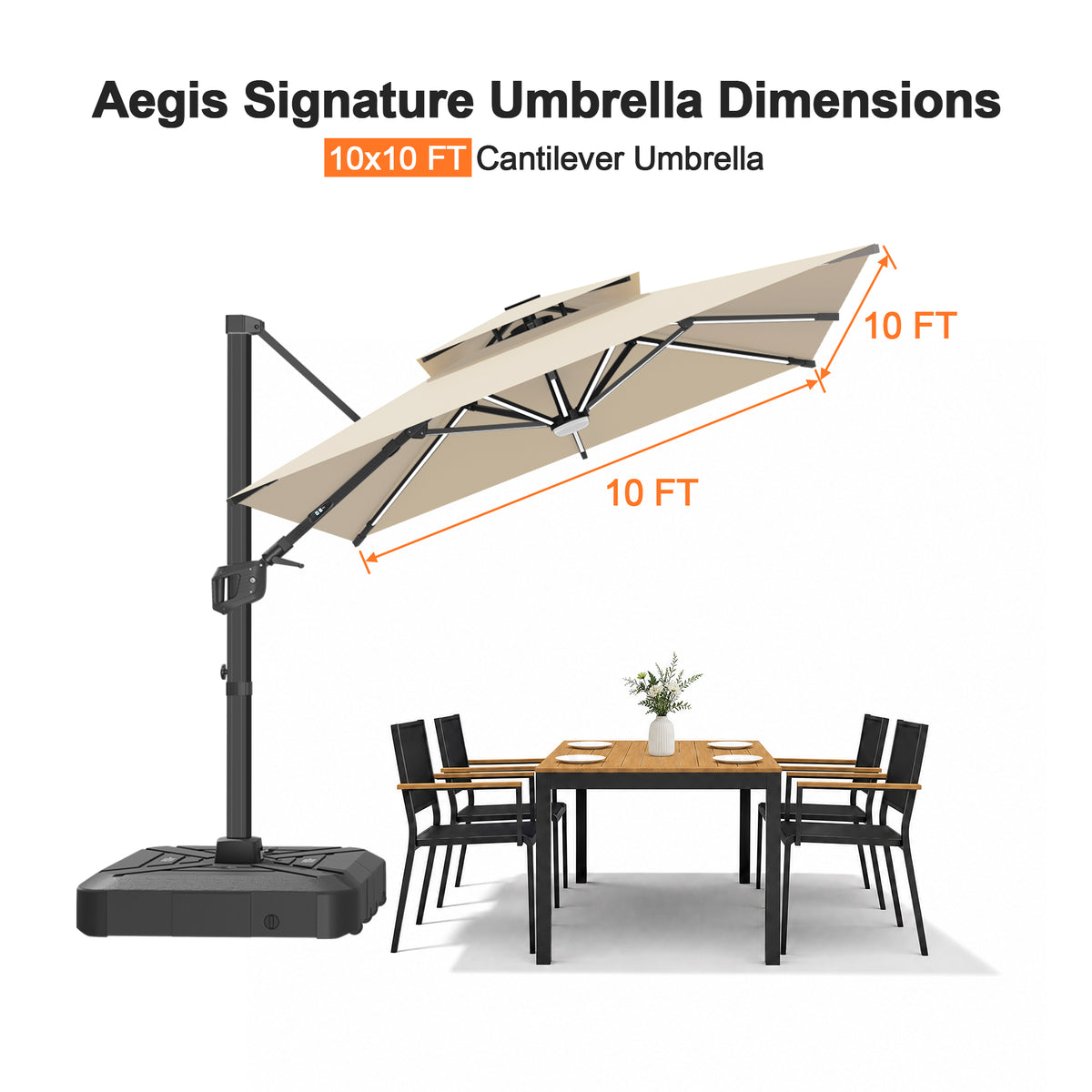 Patioslife Aegis Signature Rotating Cantilever Patio Umbrella with Adjustable Tilt | Large Outdoor Shade Umbrella for Garden, Deck & Poolside, Includes Free Premium Cover