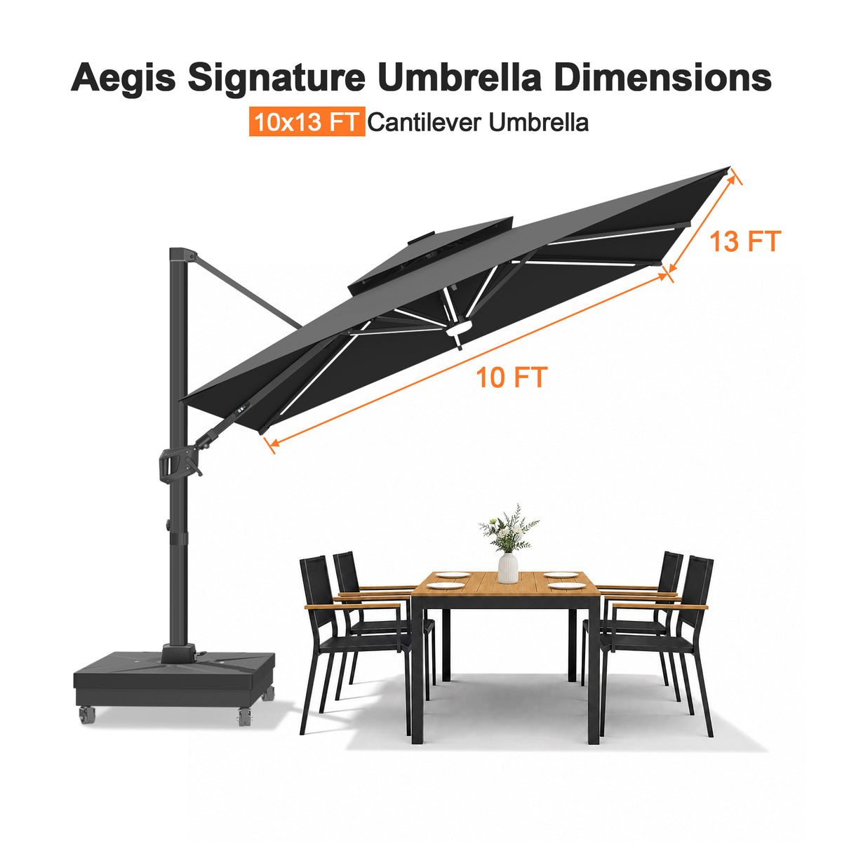 Patioslife Aegis Signature Rotating Cantilever Patio Umbrella with Adjustable Tilt | Large Outdoor Shade Umbrella for Garden, Deck & Poolside, Includes Free Premium Cover