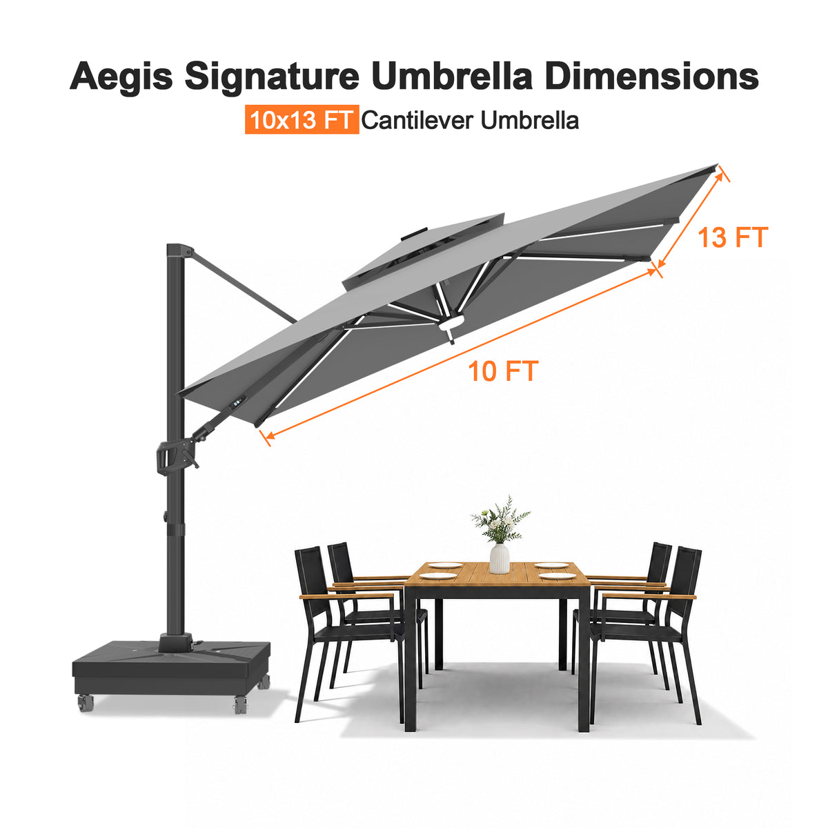 Patioslife Aegis Signature Rotating Cantilever Patio Umbrella with Adjustable Tilt | Large Outdoor Shade Umbrella for Garden, Deck & Poolside, Includes Free Premium Cover