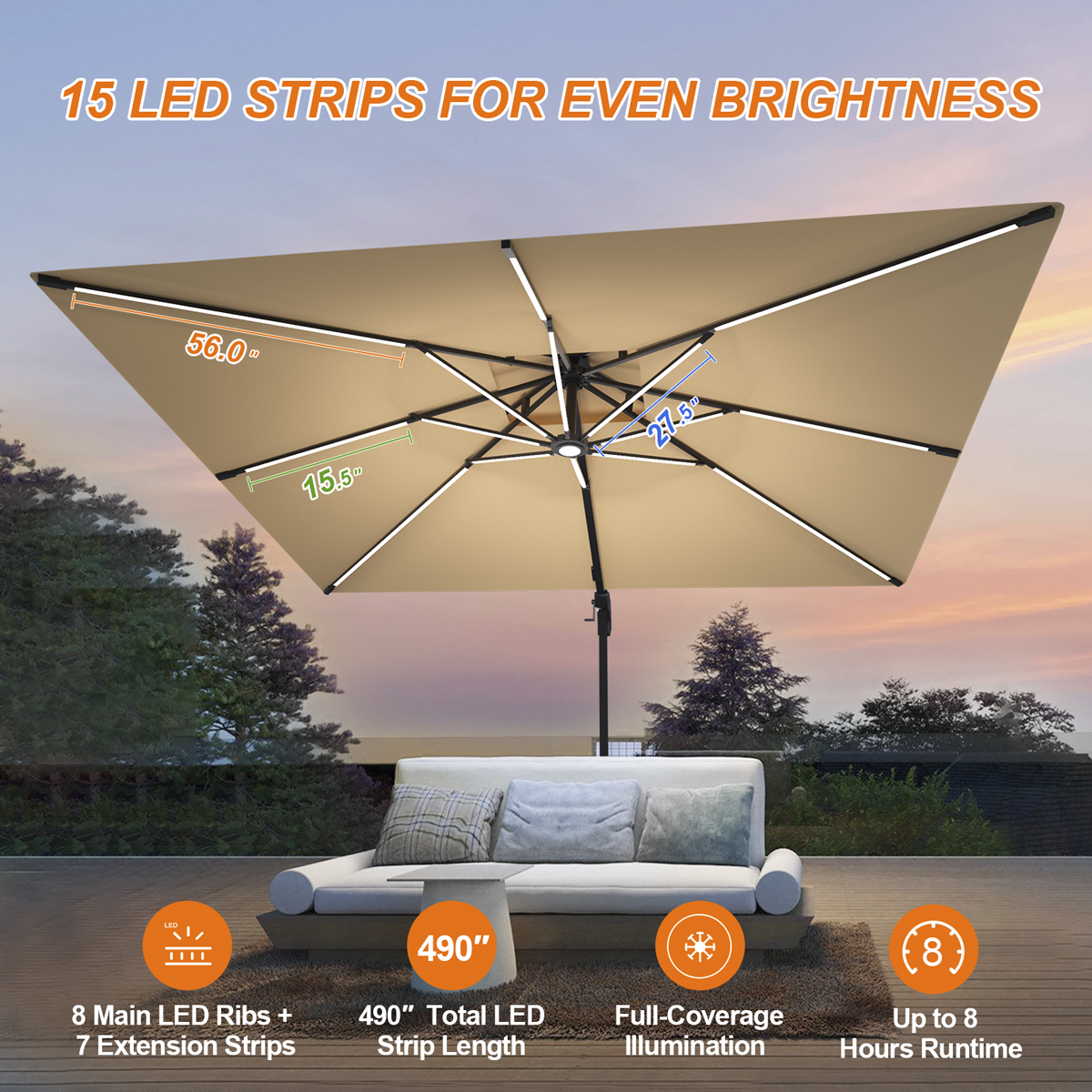 Cantilever Umbrella,patioslife,Poolside,Outdoor Leisure Area,Outdoor Kitchen or Dining Area,Garden Pathway,Rooftop Terrace,Sun Shading & Light Contro,Space Definition,led