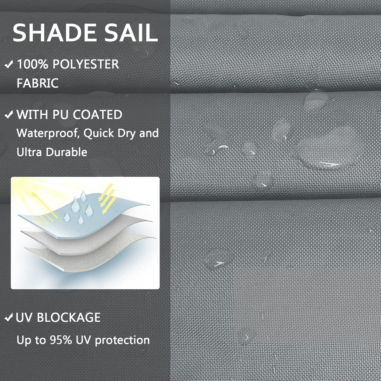 Patioslife Waterproof Sun Shade Sail – Rectangle Outdoor Awning Canopy with 95% UV Block & Free Rope for Garden, Patio, Yard & Party