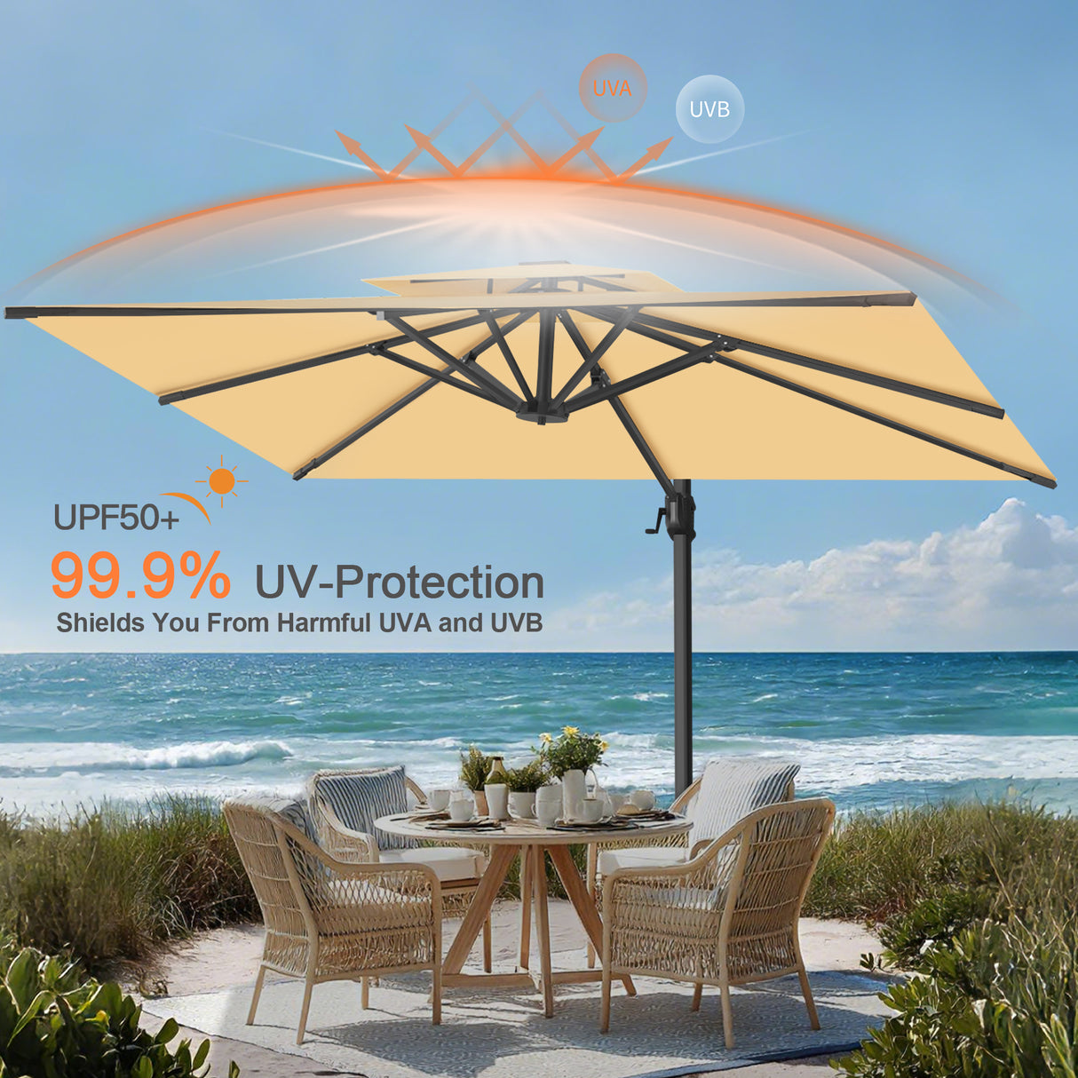 Patioslife Aegis Pro Cantilever Umbrella, Reinforced & Powder-Coated Aluminium Ribs and Pole for Garden & Patio