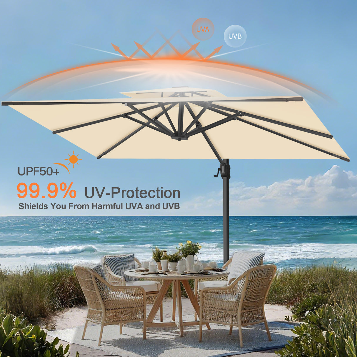 Patioslife Aegis Pro Cantilever Umbrella, Reinforced & Powder-Coated Aluminium Ribs and Pole for Garden & Patio