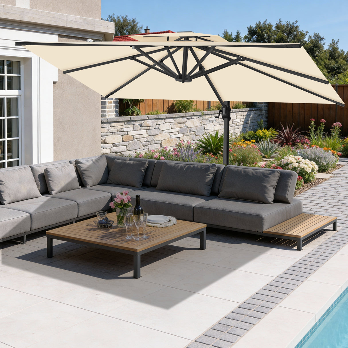 Patioslife Aegis Pro Cantilever Umbrella, Reinforced & Powder-Coated Aluminium Ribs and Pole for Garden & Patio