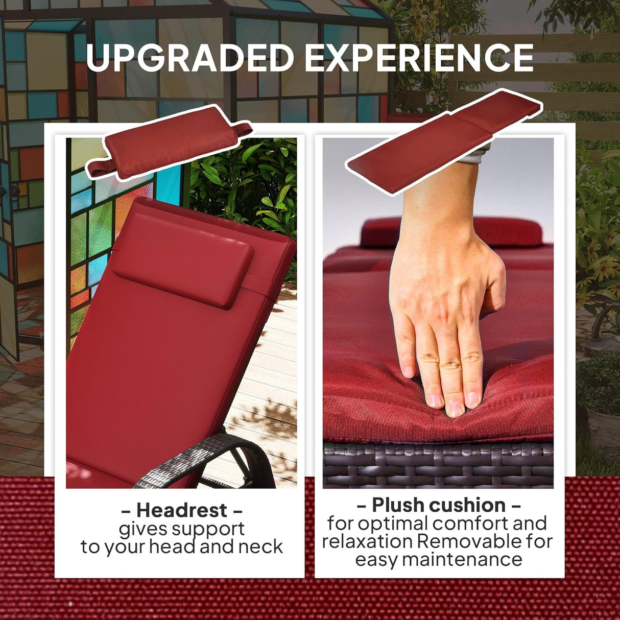 Patioslife Wicker Chaise Lounge Chair – Outdoor PE Rattan Sun Lounger with Cushion, Adjustable 5-Level Backrest, Headrest & Wheels, Deep Coffee & Cream White