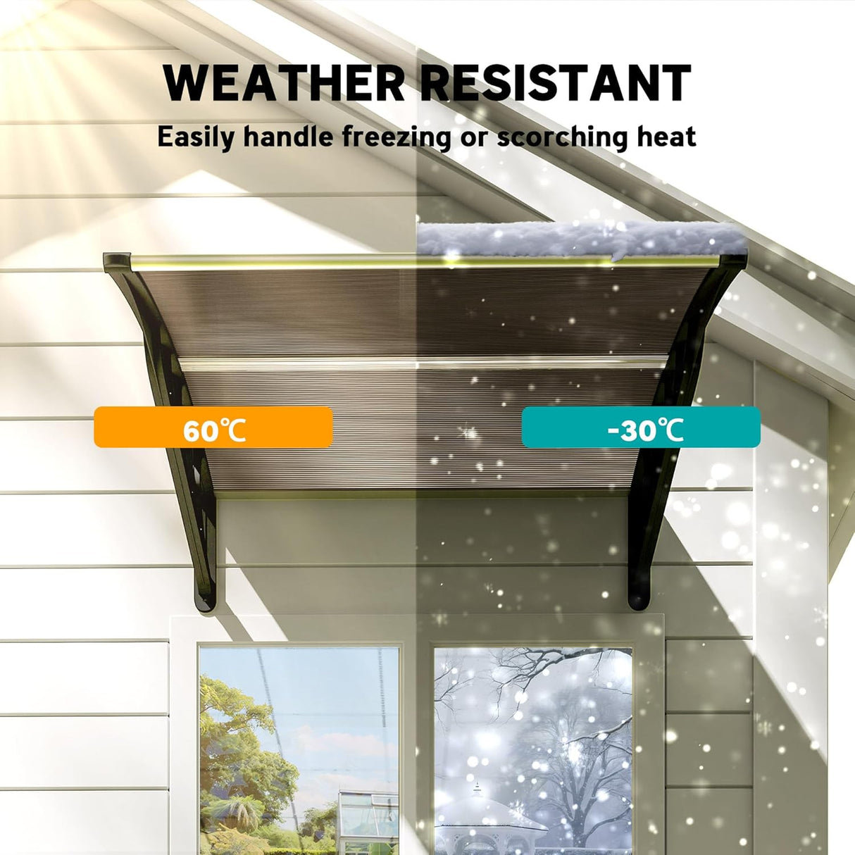 Patioslife Window & Door Awning Canopy – Clear Polycarbonate Outdoor Cover for Patio, Sun, Rain & Snow Protection