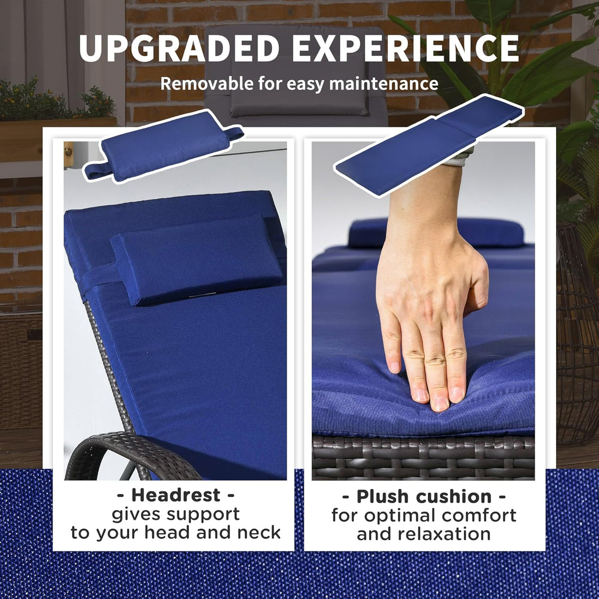 Patioslife Wicker Chaise Lounge Chair – Outdoor PE Rattan Sun Lounger with Cushion, Adjustable 5-Level Backrest, Headrest & Wheels, Deep Coffee & Cream White