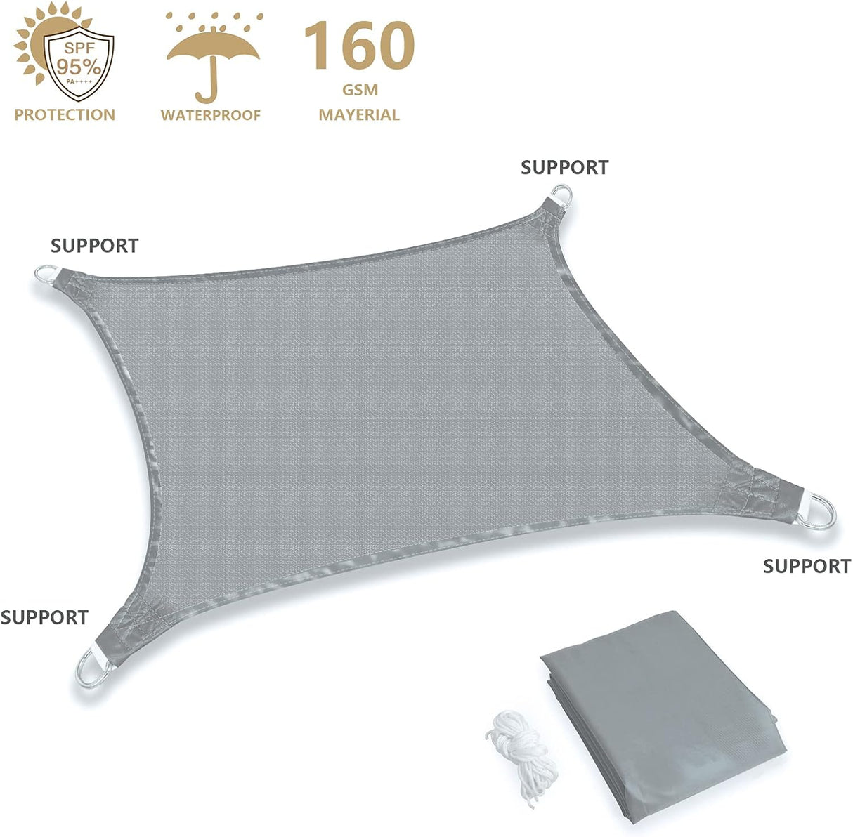 Patioslife Waterproof Sun Shade Sail – Rectangle Outdoor Awning Canopy with 95% UV Block & Free Rope for Garden, Patio, Yard & Party