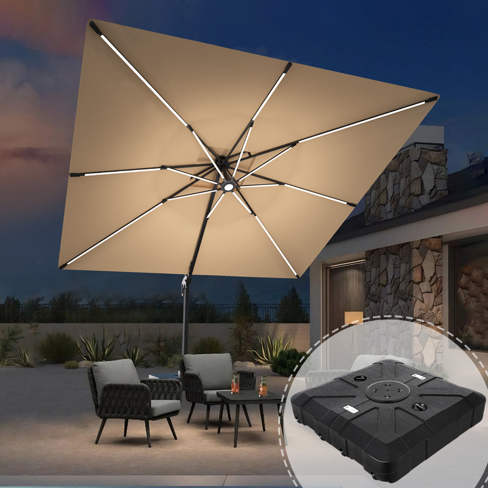 Patioslife Aegis Premium Cantilever Umbrella with LED Strip Lights, Fibreglass Ribs, Powder-Coated Aluminium Pole & Protective Cover — Luxury Garden & Patio Shade