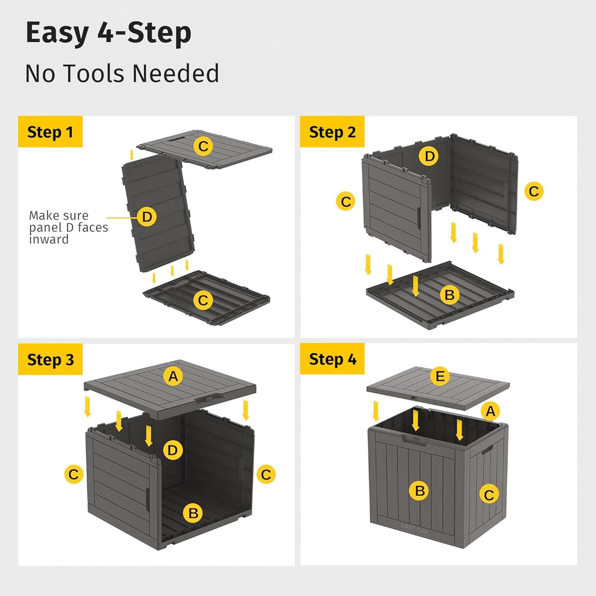 Waterproof Resin Outdoor Storage Box – 60, 90, and 120 Gallon Sizes – Lockable, UV Resistant Deck Storage Bin for Patio Cushions, Gardening Tools, and More – Grey
