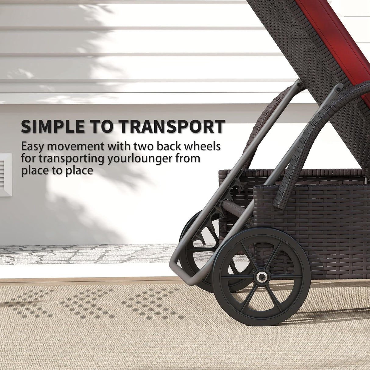 Patioslife Wicker Chaise Lounge Chair – Outdoor PE Rattan Sun Lounger with Cushion, Adjustable 5-Level Backrest, Headrest & Wheels, Deep Coffee & Cream White