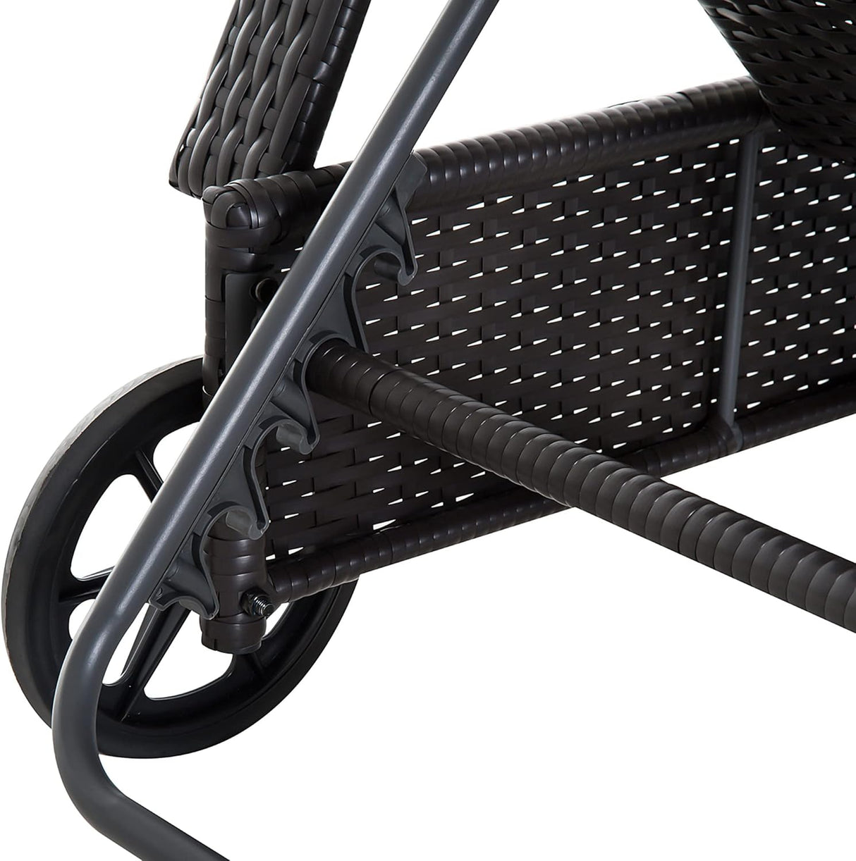 Patioslife Wicker Chaise Lounge Chair – Outdoor PE Rattan Sun Lounger with Cushion, Adjustable 5-Level Backrest, Headrest & Wheels, Deep Coffee & Cream White