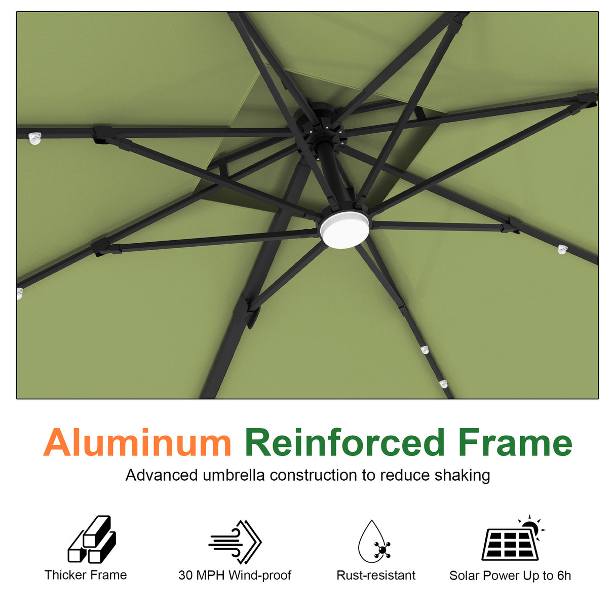 Patioslife Aegis Pro Cantilever Umbrella with LED Lights, Reinforced & Powder-Coated Aluminium Ribs and Pole — Perfect for Garden & Patio