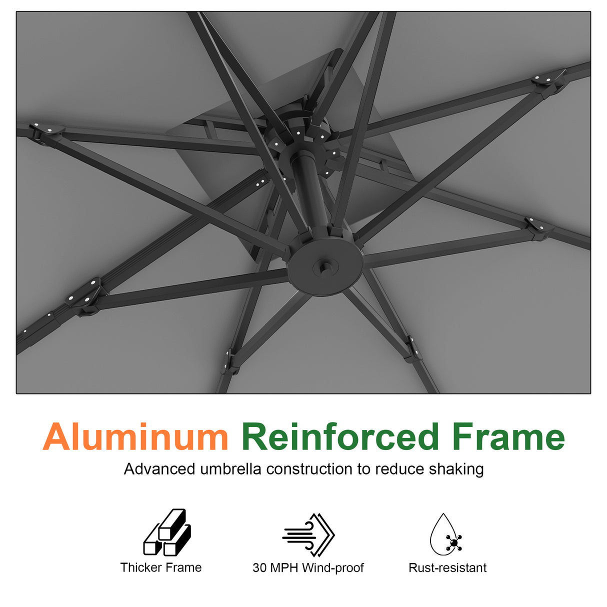 Patioslife Aegis Pro Cantilever Umbrella, Reinforced & Powder-Coated Aluminium Ribs and Pole for Garden & Patio