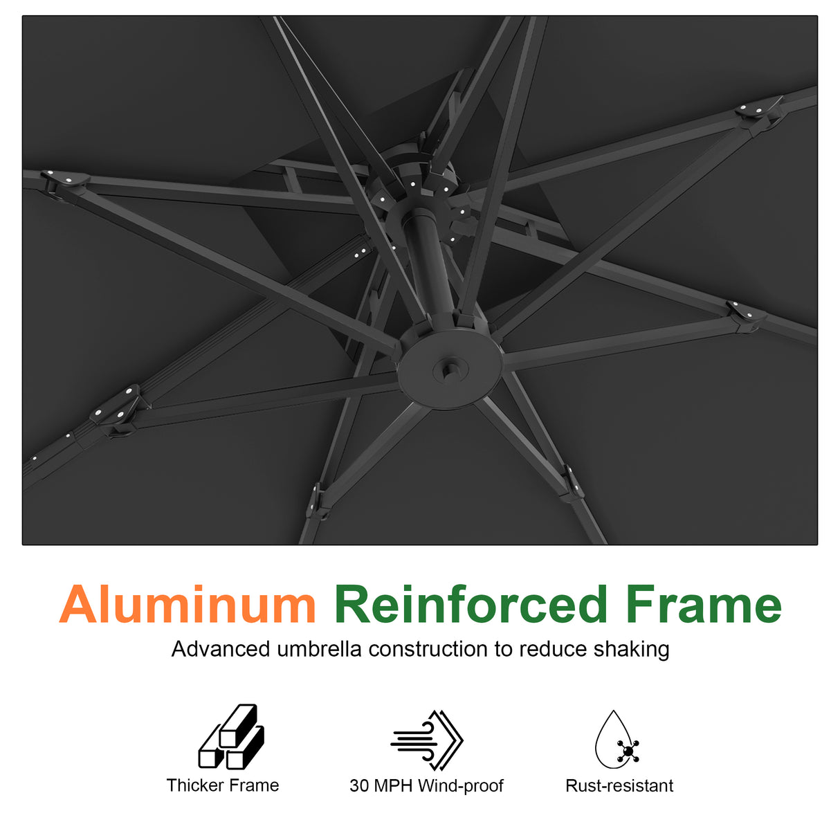 Patioslife Aegis Pro Cantilever Umbrella, Reinforced & Powder-Coated Aluminium Ribs and Pole for Garden & Patio