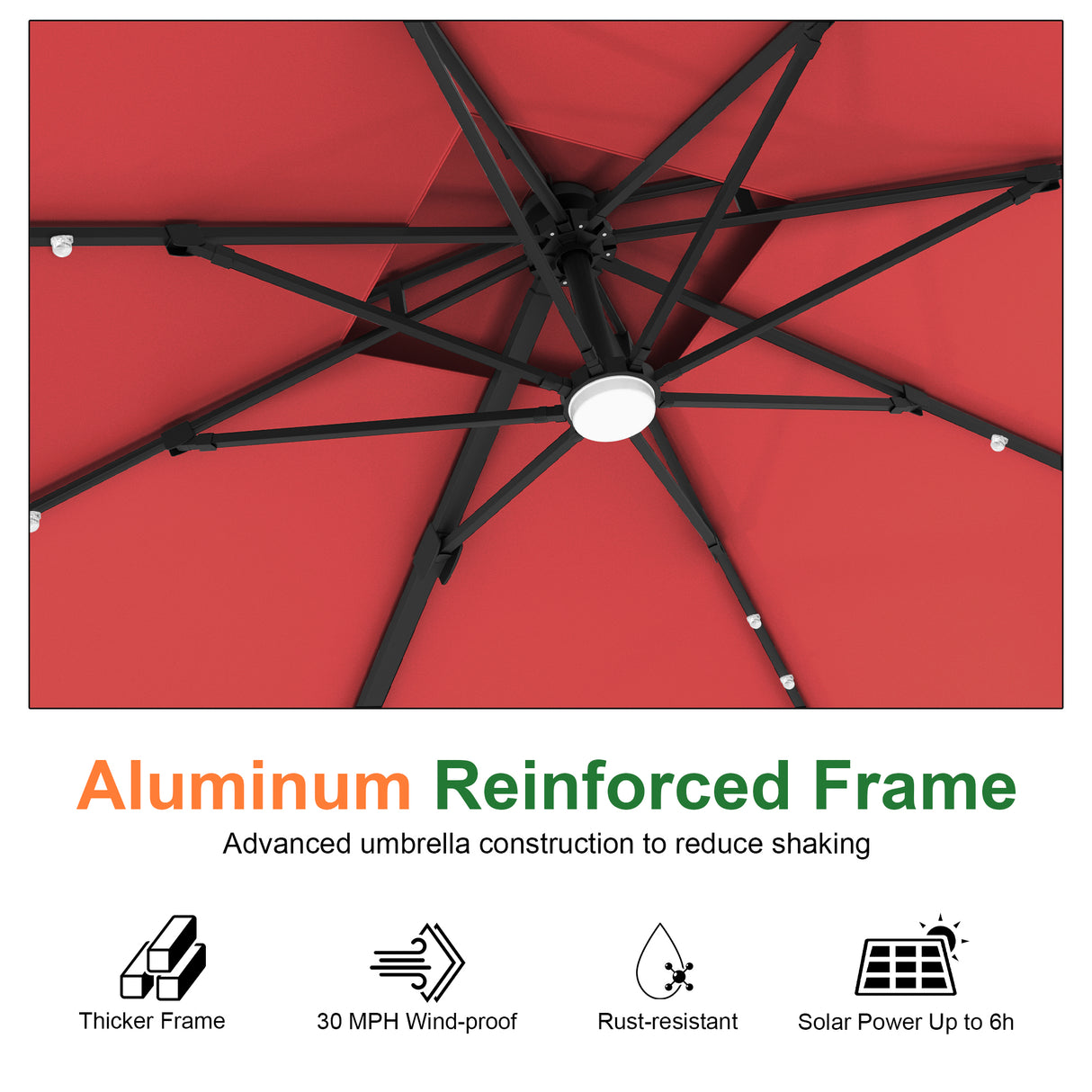 Patioslife Aegis Pro Cantilever Umbrella with LED Lights, Reinforced & Powder-Coated Aluminium Ribs and Pole — Perfect for Garden & Patio