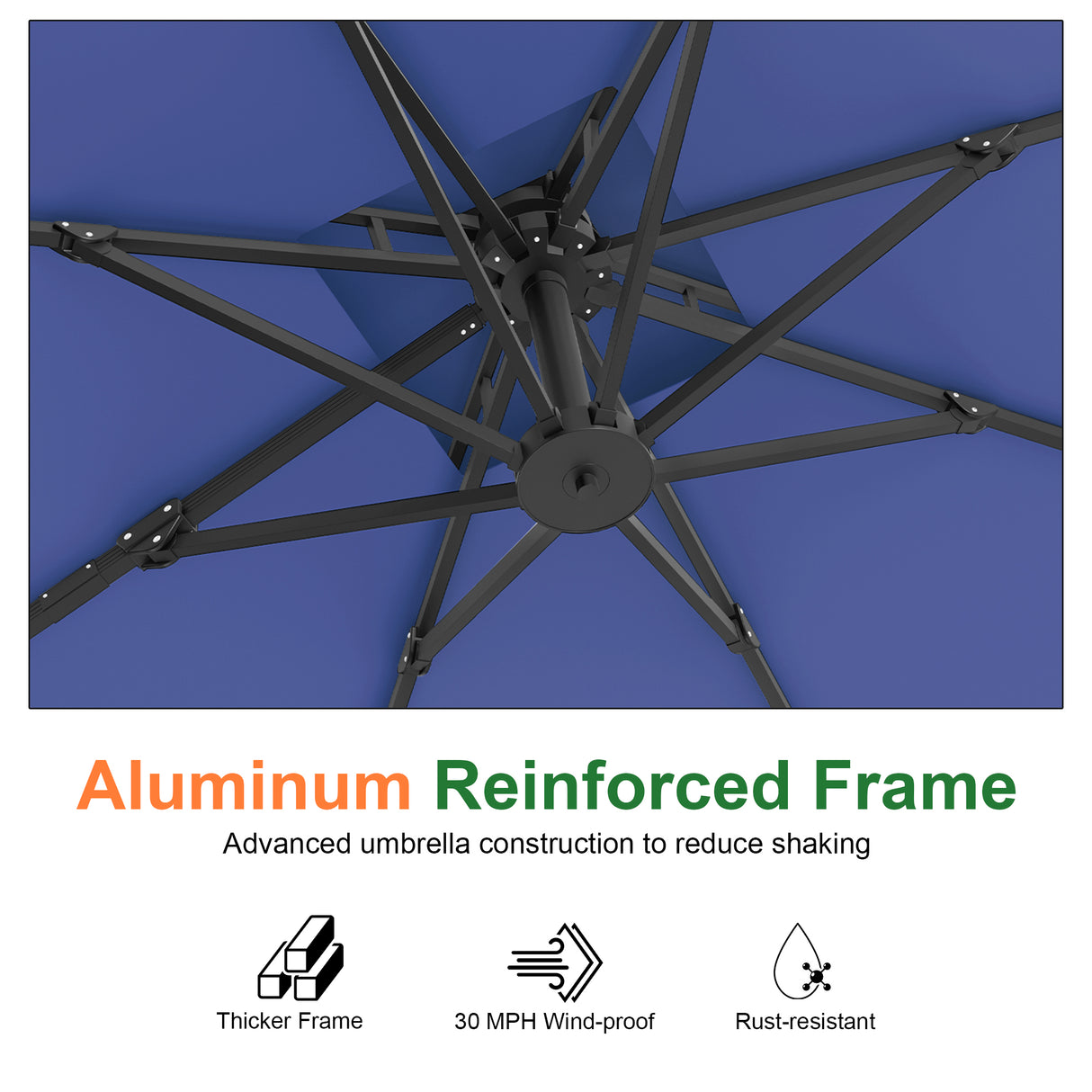Patioslife Aegis Pro Cantilever Umbrella, Reinforced & Powder-Coated Aluminium Ribs and Pole for Garden & Patio