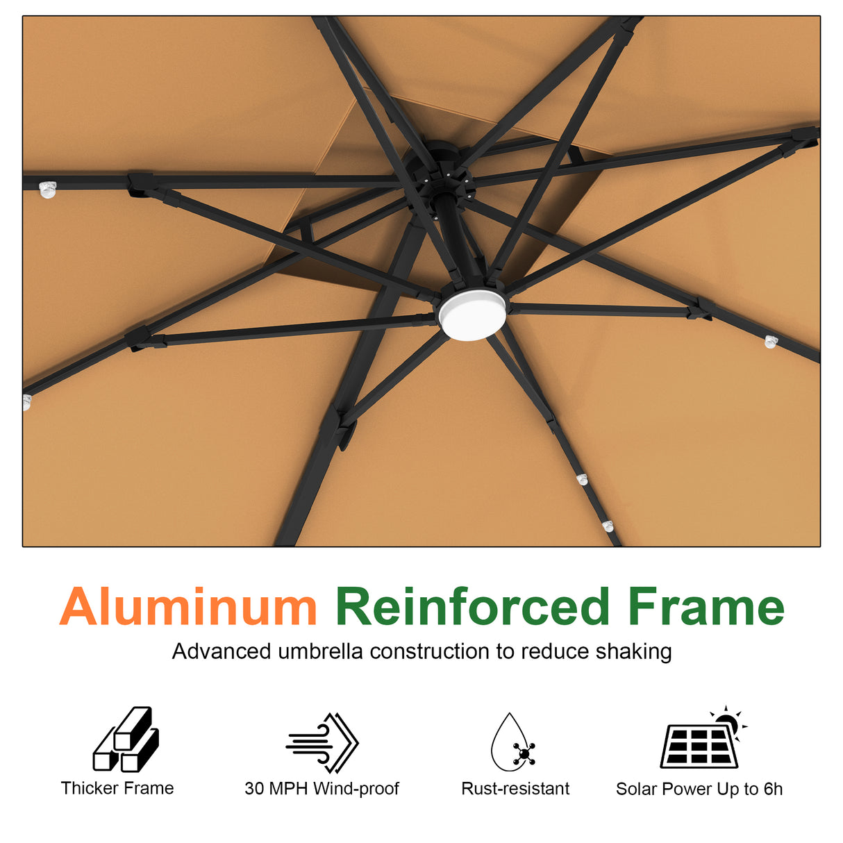 Patioslife Aegis Pro Cantilever Umbrella with LED Lights, Reinforced & Powder-Coated Aluminium Ribs and Pole — Perfect for Garden & Patio