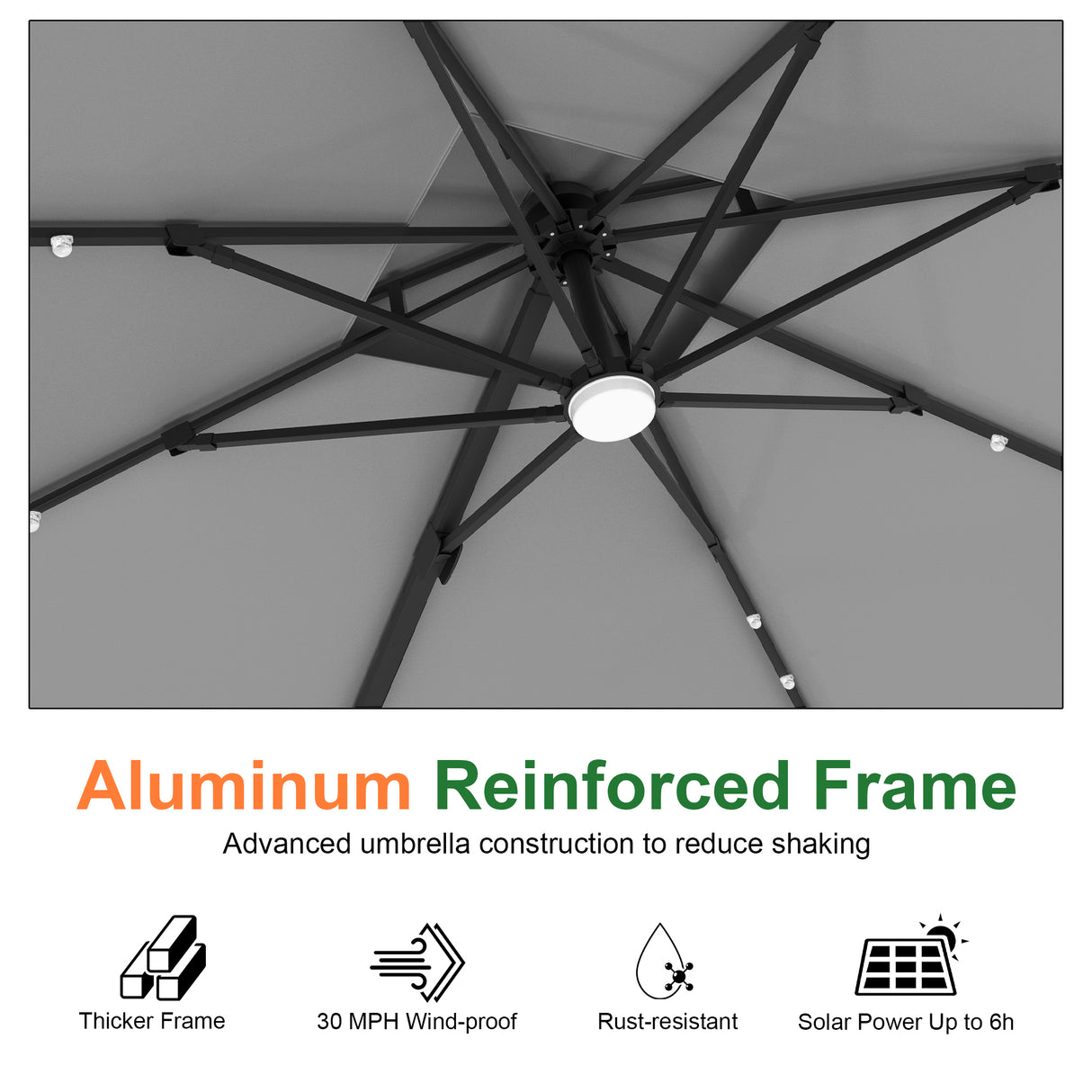 Patioslife Aegis Pro Cantilever Umbrella with LED Lights, Reinforced & Powder-Coated Aluminium Ribs and Pole — Perfect for Garden & Patio