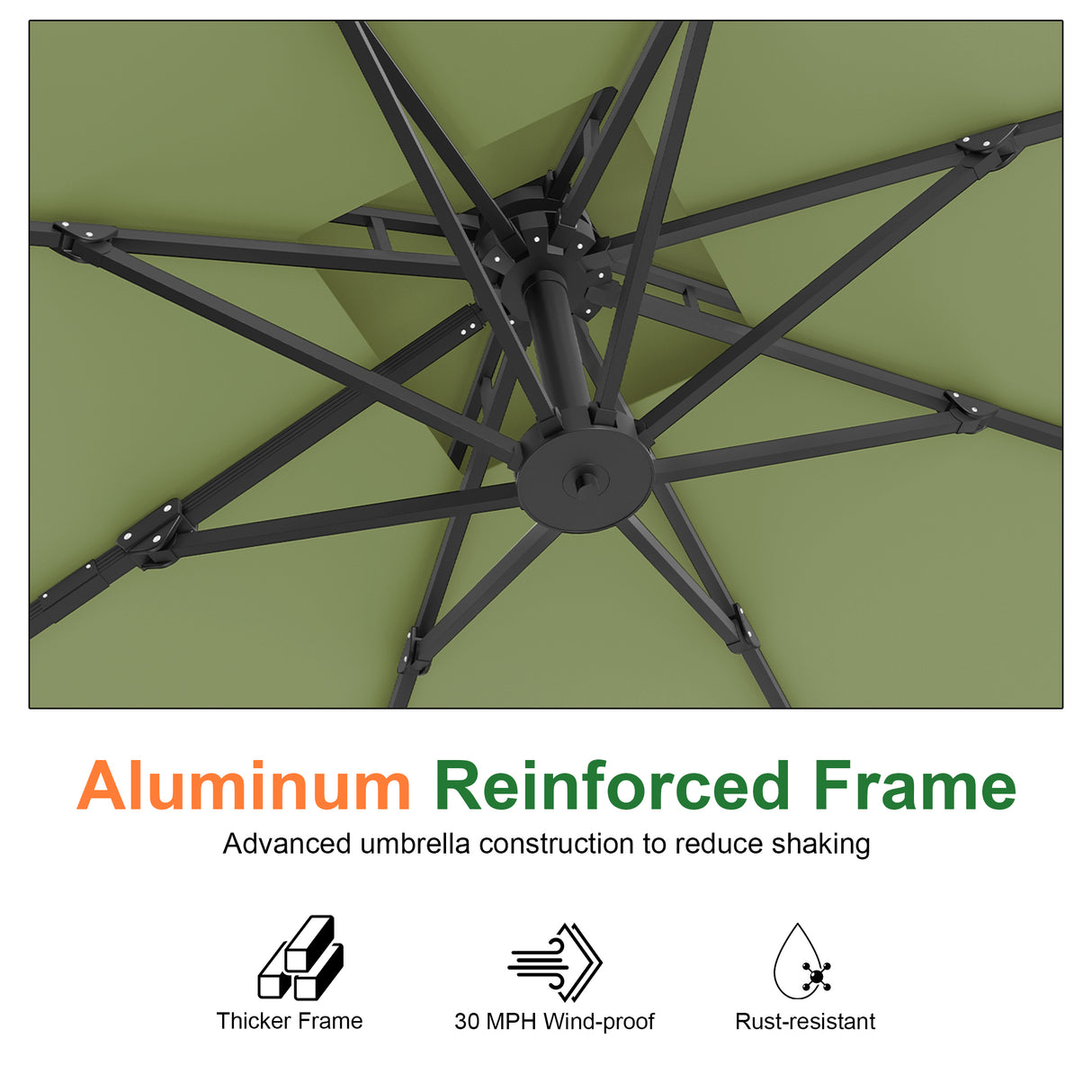 Patioslife Aegis Pro Cantilever Umbrella, Reinforced & Powder-Coated Aluminium Ribs and Pole for Garden & Patio