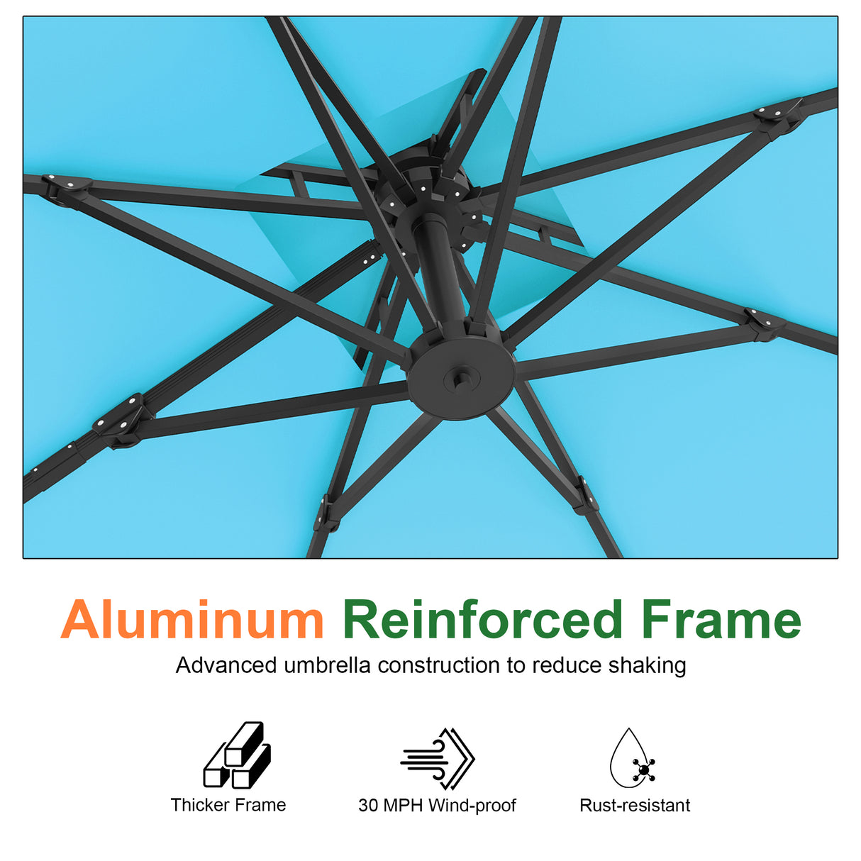 Patioslife Aegis Pro Cantilever Umbrella, Reinforced & Powder-Coated Aluminium Ribs and Pole for Garden & Patio
