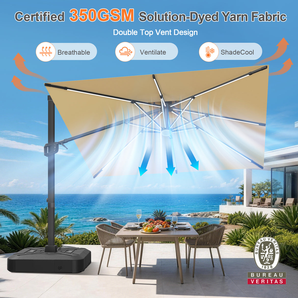 Patioslife Aegis Signature Rotating Cantilever Patio Umbrella with Adjustable Tilt | Large Outdoor Shade Umbrella for Garden, Deck & Poolside, Includes Free Premium Cover