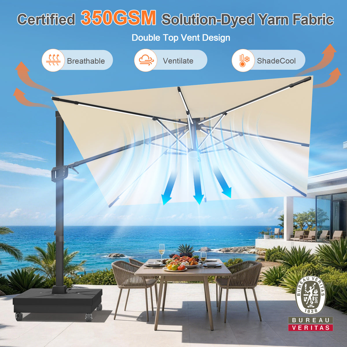 Patioslife Aegis Signature Rotating Cantilever Patio Umbrella with Adjustable Tilt | Large Outdoor Shade Umbrella for Garden, Deck & Poolside, Includes Free Premium Cover
