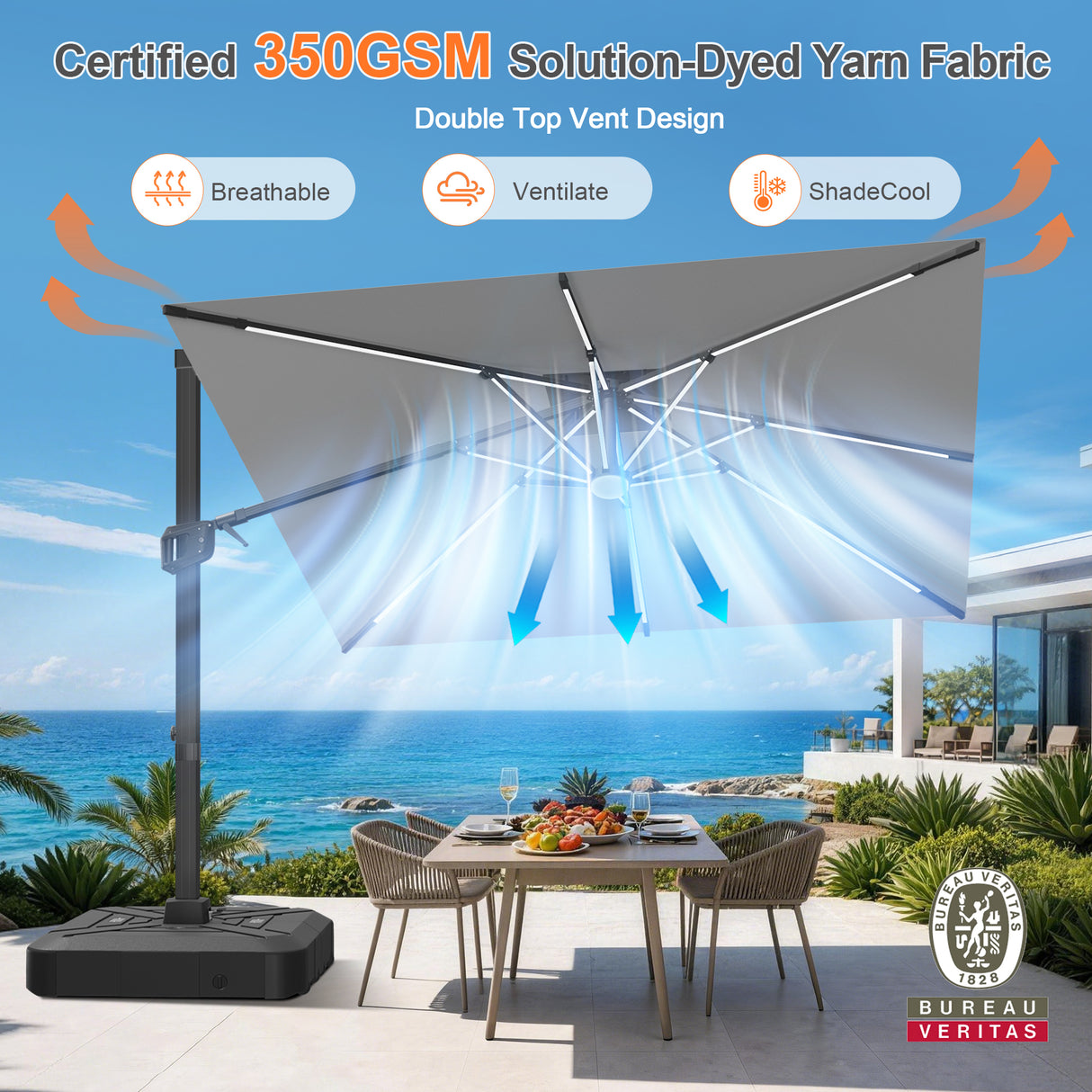Patioslife Aegis Signature Rotating Cantilever Patio Umbrella with Adjustable Tilt | Large Outdoor Shade Umbrella for Garden, Deck & Poolside, Includes Free Premium Cover