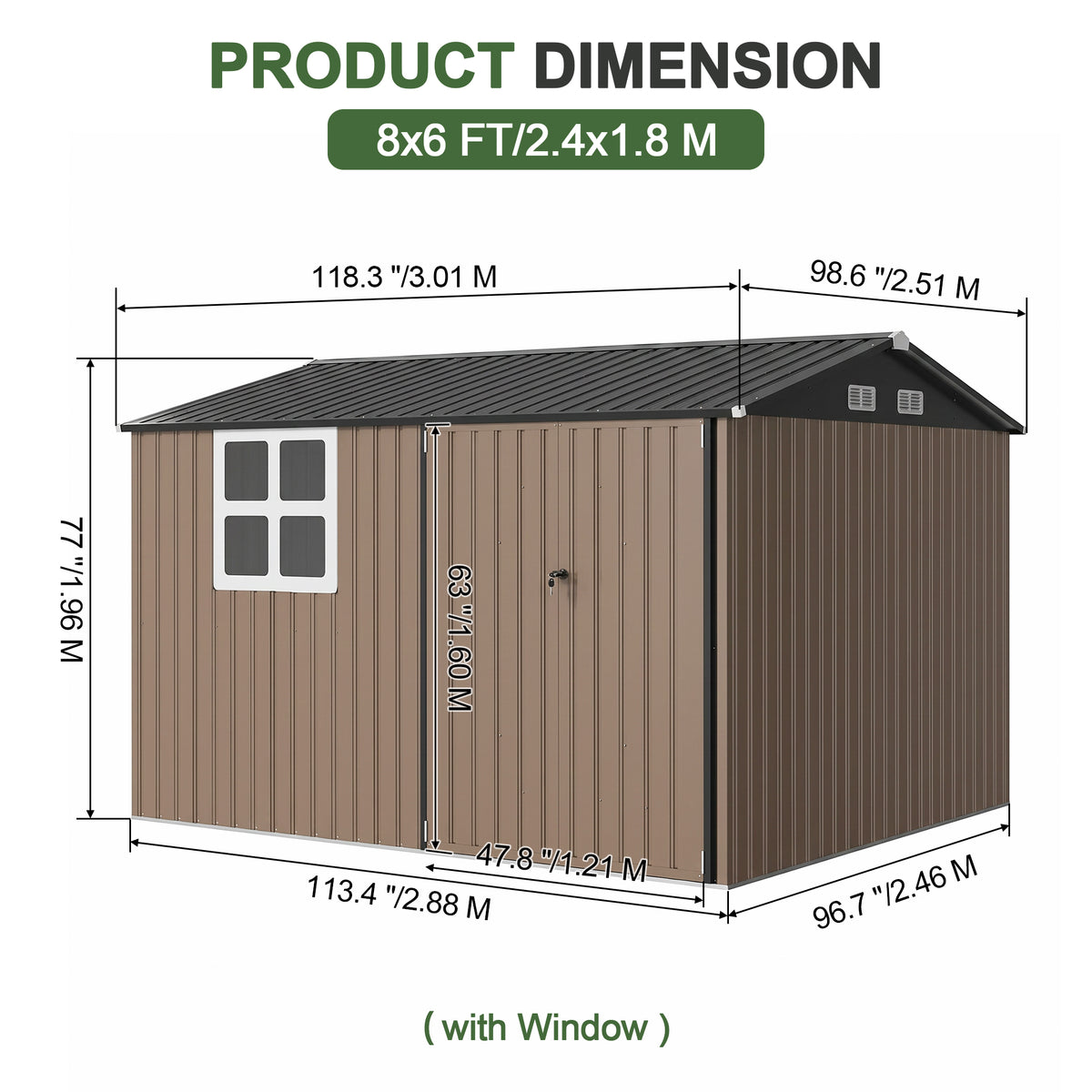 Patioslife Galvanized Steel Garden Shed, Outdoor Storage Shed with Gable Roof, Backyard Tool Shed for Lawn Equipment, Bikes & Gardening Tools
