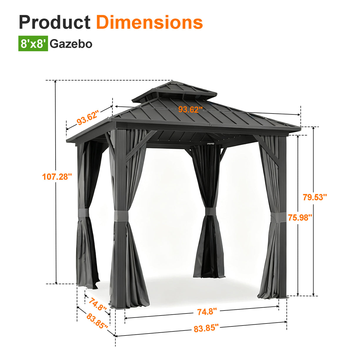 Patioslife Haven Hardtop Gazebo – 4.7" x 4.7" Aluminum Posts, Galvanized Steel Roof with Built-in Drainage Gutters, Double Vented Roof, Curtains & Netting for Backyard or Garden