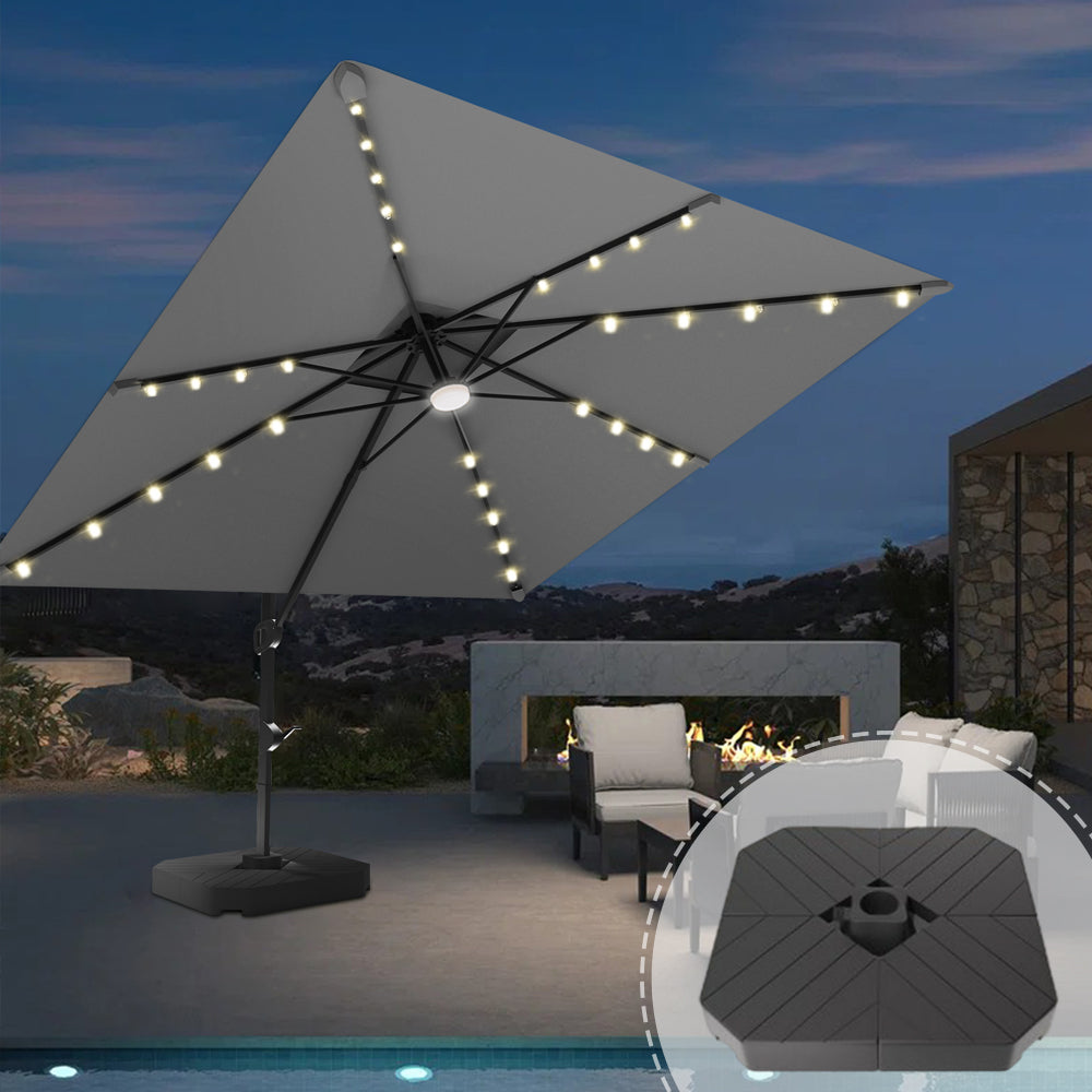 Patioslife Aegis Pro Cantilever Umbrella with LED Lights and Cover, Reinforced & Powder-Coated Aluminium Ribs and Pole — Perfect for Garden & Patio