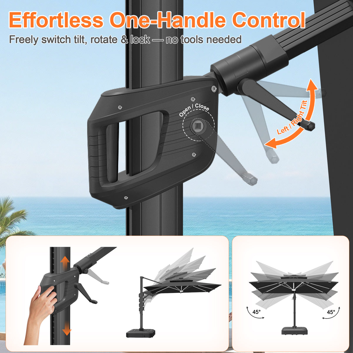 Patioslife Aegis Signature Rotating Cantilever Patio Umbrella with Adjustable Tilt | Large Outdoor Shade Umbrella for Garden, Deck & Poolside, Includes Free Premium Cover