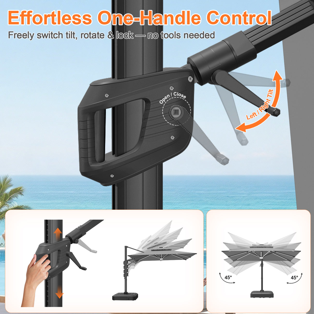 Patioslife Aegis Signature Rotating Cantilever Patio Umbrella with Adjustable Tilt | Large Outdoor Shade Umbrella for Garden, Deck & Poolside, Includes Free Premium Cover