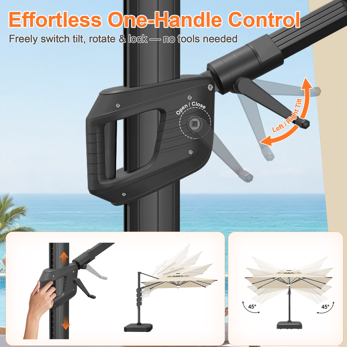 Patioslife Aegis Signature Rotating Cantilever Patio Umbrella with Adjustable Tilt | Large Outdoor Shade Umbrella for Garden, Deck & Poolside, Includes Free Premium Cover