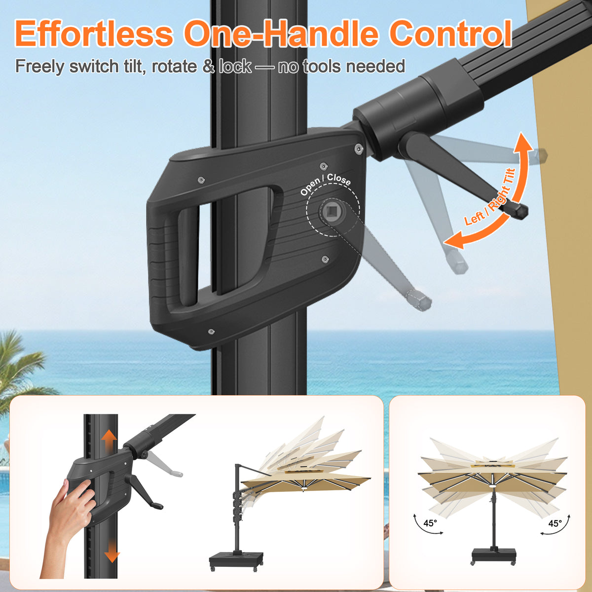 Patioslife Aegis Signature Rotating Cantilever Patio Umbrella with Adjustable Tilt | Large Outdoor Shade Umbrella for Garden, Deck & Poolside, Includes Free Premium Cover