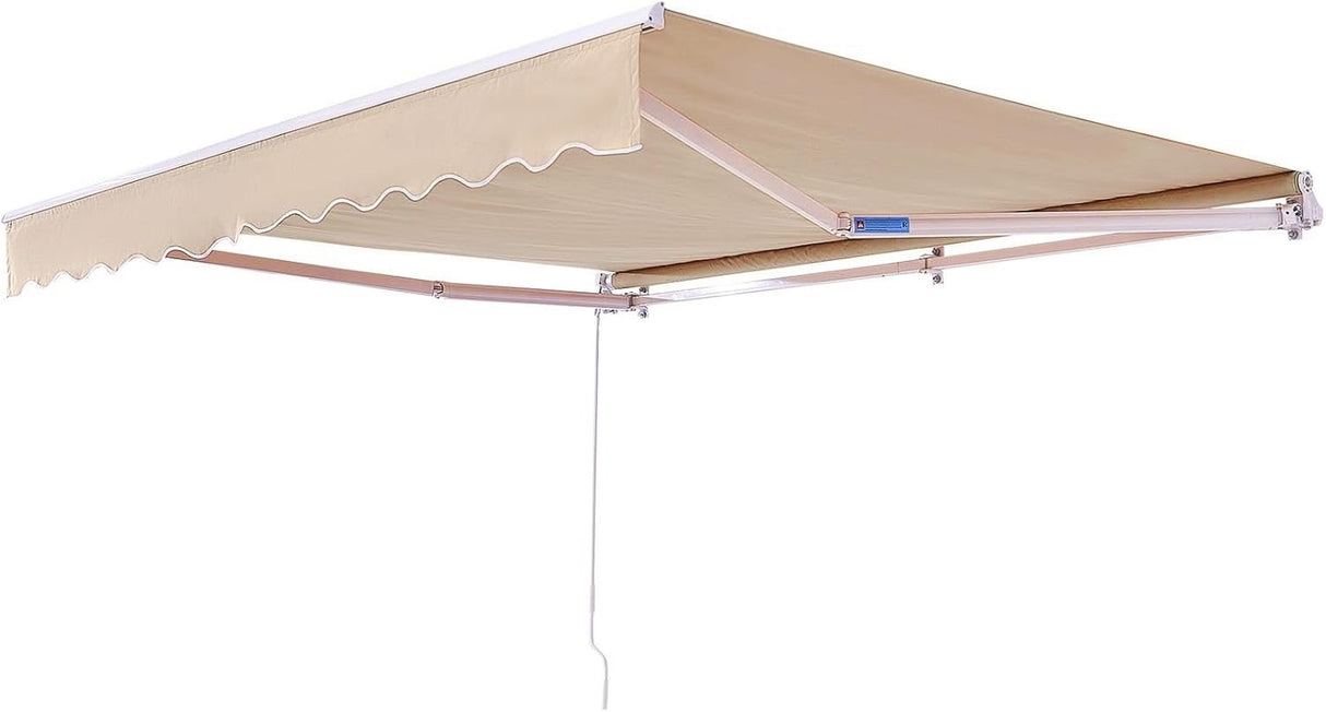 Patioslife Manual Retractable Awning – Outdoor Water-Resistant Polyester Sun Shade with Crank Handle for Patio, Balcony & Backyard