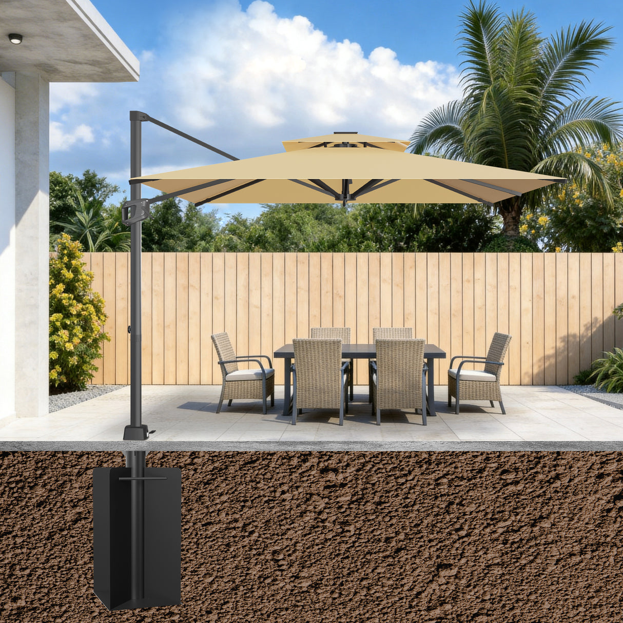 Patioslife Aegis Heavy Duty In-Ground Umbrella Base for Cantilever Parasols – 24-Inch Deep Dual-Coated Steel – Maximum Wind Resistance & Secure Concrete Ground Mount
