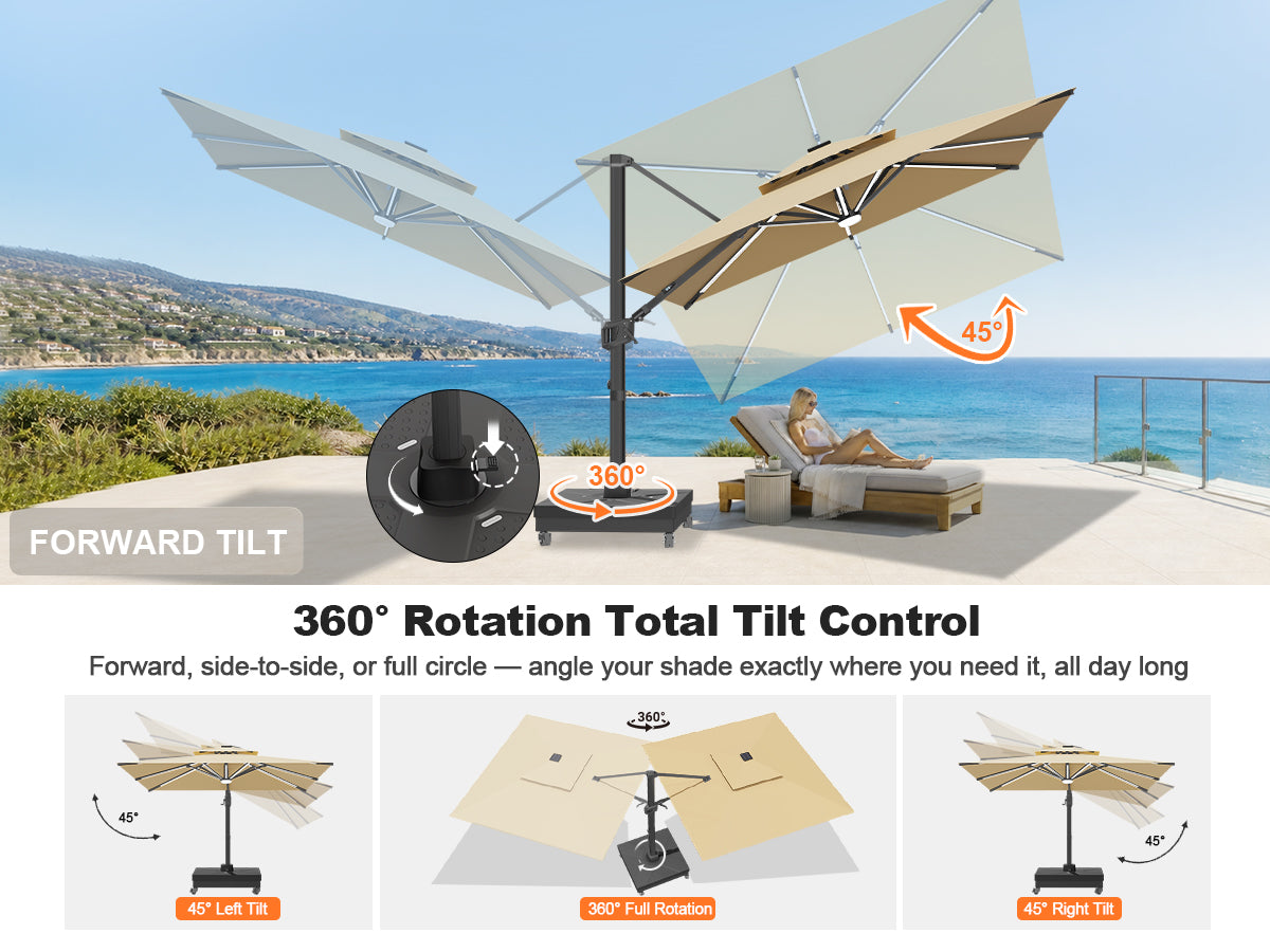 Patioslife Aegis Signature Rotating Cantilever Patio Umbrella with Adjustable Tilt | Large Outdoor Shade Umbrella for Garden, Deck & Poolside, Includes Free Premium Cover
