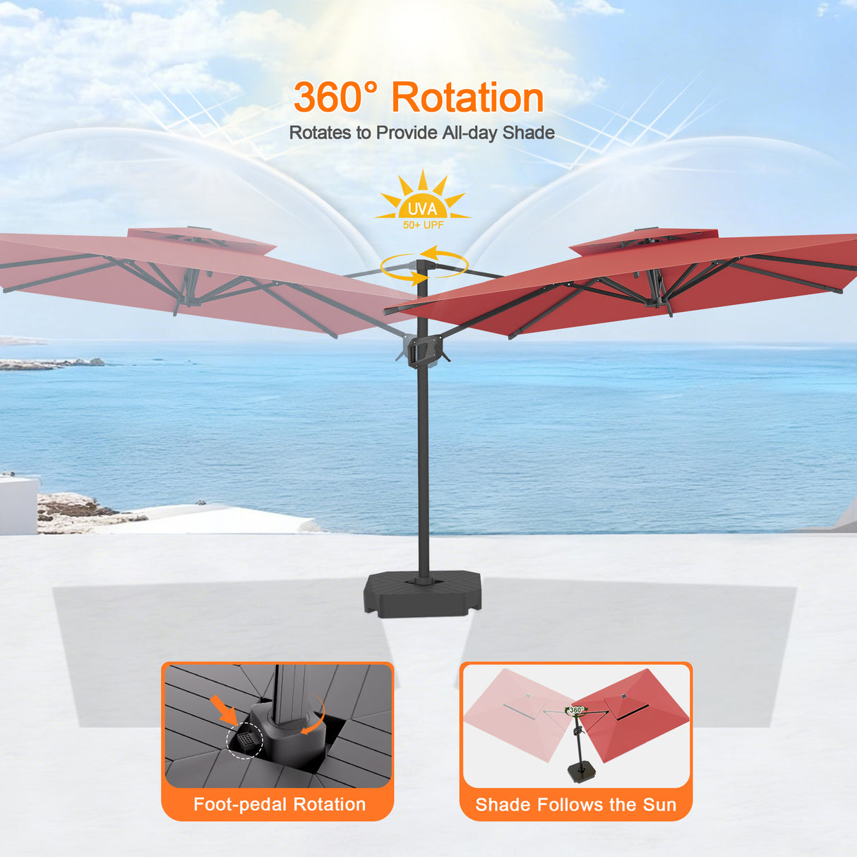 Patioslife Aegis Pro Cantilever Umbrella, Reinforced & Powder-Coated Aluminium Ribs and Pole for Garden & Patio