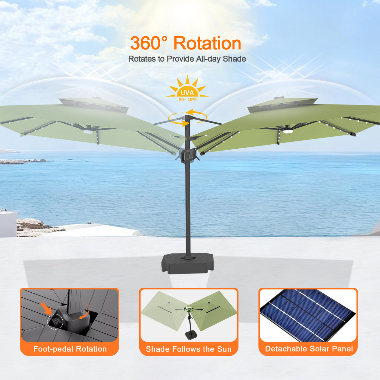 Patioslife Aegis Pro Cantilever Umbrella with LED Lights, Reinforced & Powder-Coated Aluminium Ribs and Pole — Perfect for Garden & Patio