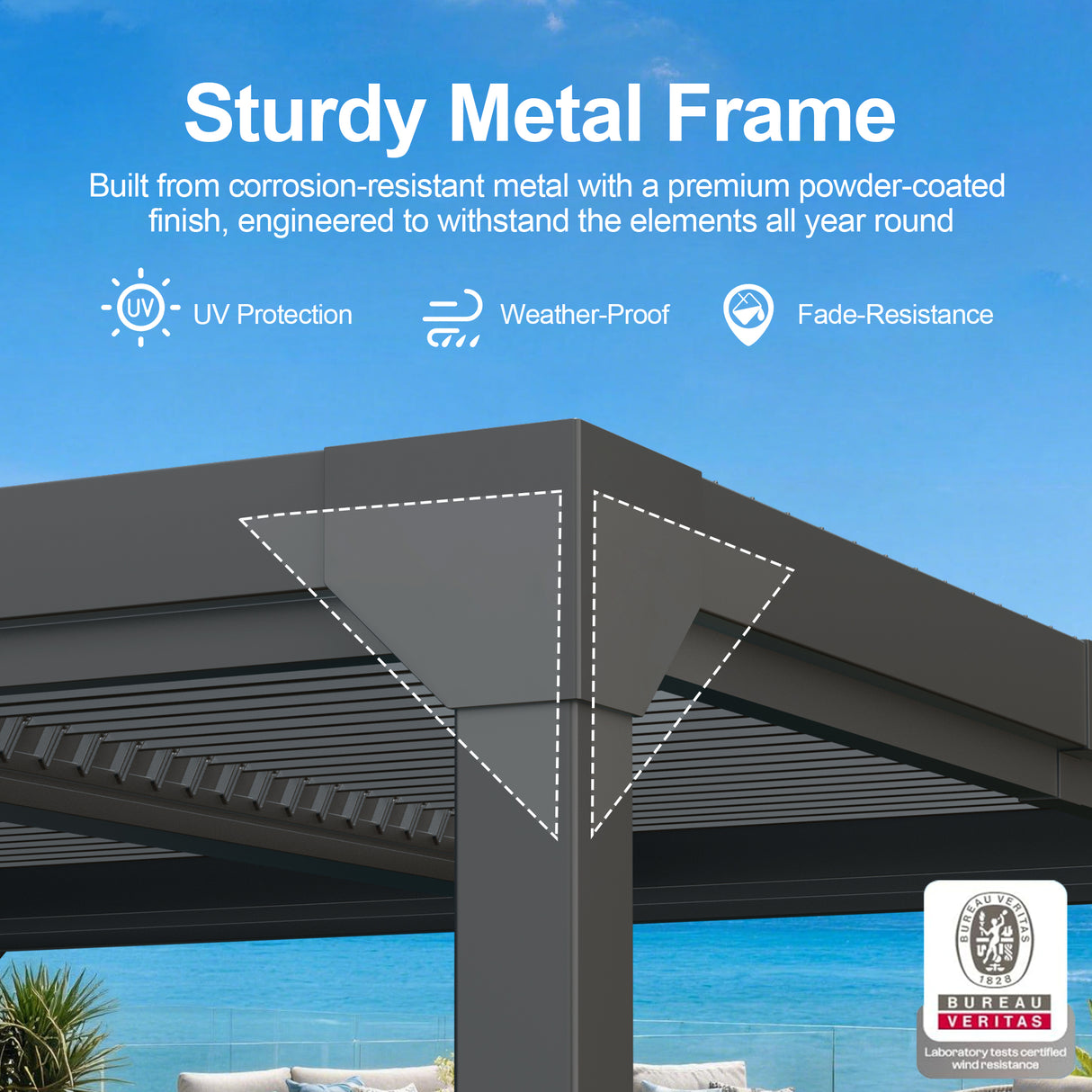 Patioslife Atlantic Premium Louvered Pergola with Adjustable Roof Panels, Integrated Gutter System & Freestanding All-Weather Outdoor Shelter for Patio, Deck & Poolside