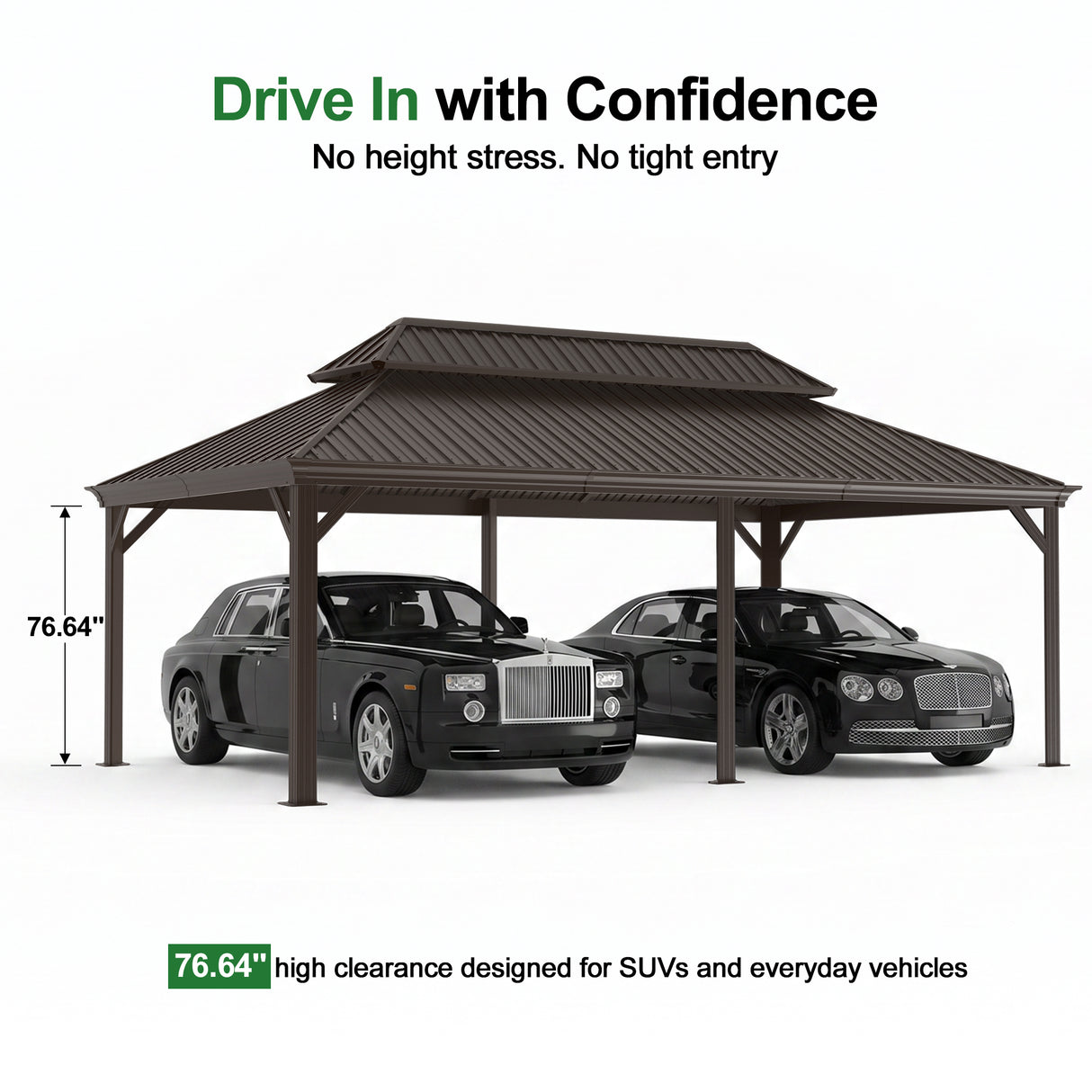 Patioslife All-Weather Aluminum Carport – Steel Roof Canopy for Cars, Motorcycles, RVs & Boats