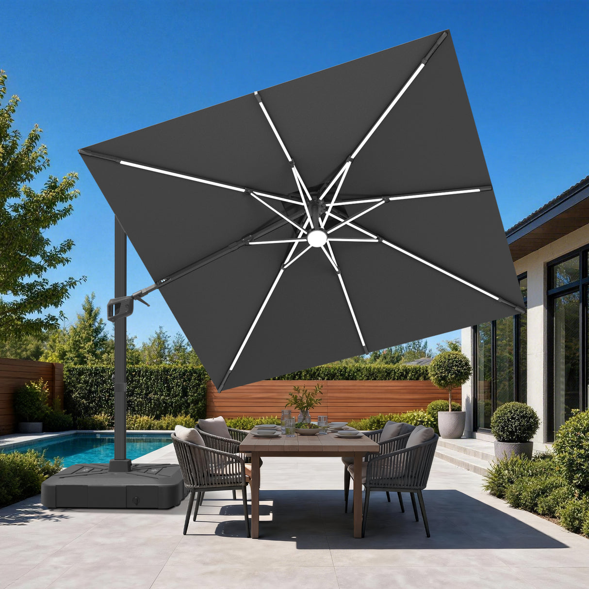 Patioslife Aegis Signature Rotating Cantilever Patio Umbrella with Adjustable Tilt | Large Outdoor Shade Umbrella for Garden, Deck & Poolside, Includes Free Premium Cover