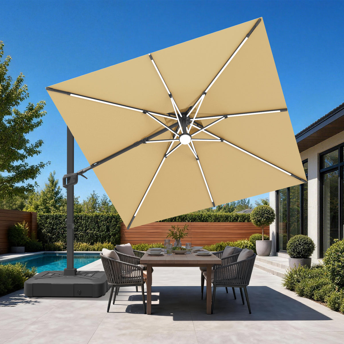Patioslife Aegis Signature Rotating Cantilever Patio Umbrella with Adjustable Tilt | Large Outdoor Shade Umbrella for Garden, Deck & Poolside, Includes Free Premium Cover