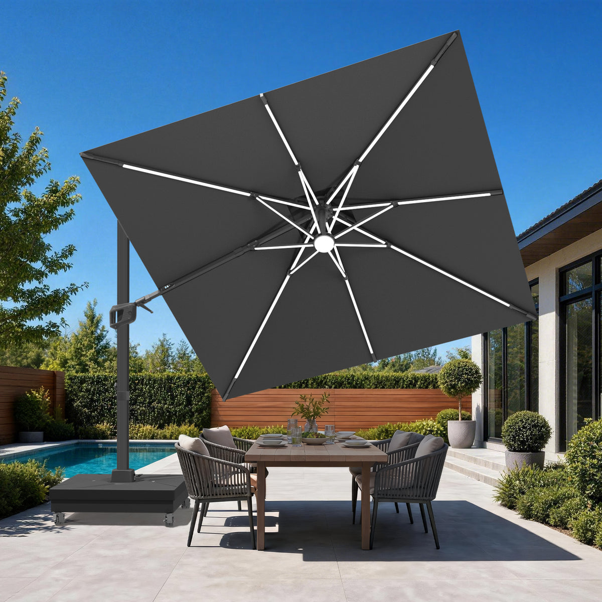 Patioslife Aegis Signature Rotating Cantilever Patio Umbrella with Adjustable Tilt | Large Outdoor Shade Umbrella for Garden, Deck & Poolside, Includes Free Premium Cover